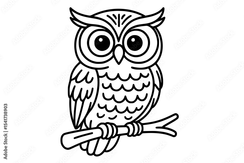 Naklejka premium Owl on Branch Outline Vector Illustration