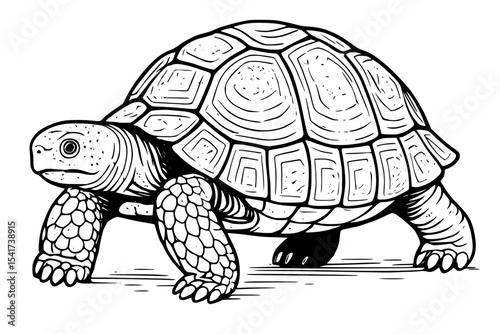 Detailed Tortoise Outline Vector Illustration
