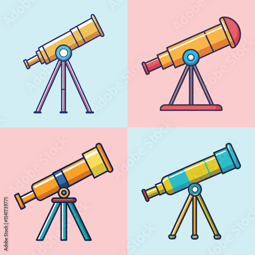 Telescope Flat Style Astronomy Equipment Vector Illustration