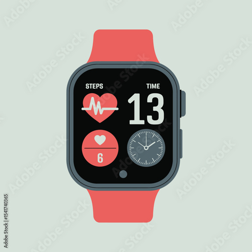 Coral Smartwatch Displaying Heart Rate Steps and Time 1