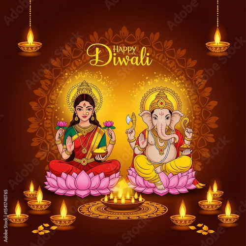 Happy Diwali: Lakshmi and G...