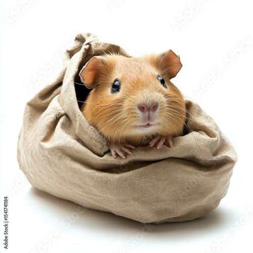 Isolated Guinea Pig. Close-up of Domestic Animal with Beige and Brown Fur on White Background