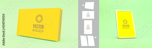 Realistic frame. Design element for message. Hardcover book mockup or scrapbook. Cover design template. Blank sheet. 3d vector illustration for picture, poster,  certificate, diploma or photo.