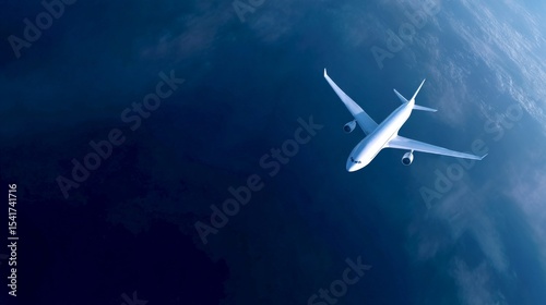 Wallpaper Mural A stunning view of an airplane soaring through the sky. The aircraft is captured in flight against a backdrop of vibrant blues. A symbol of travel and freedom. AI. Torontodigital.ca