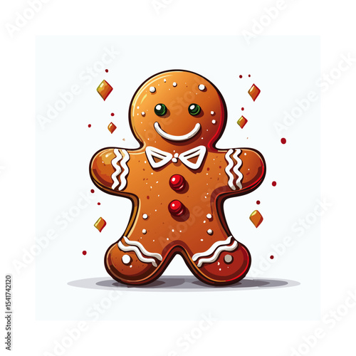 Christmas gingerbread man vector color illustration. New Year festive gingerbread baking for packaging and design.
