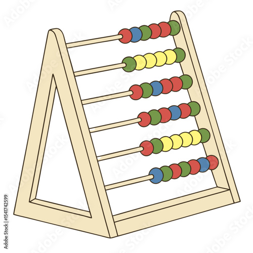 Colorful wooden abacus with beads in multiple rows for counting  