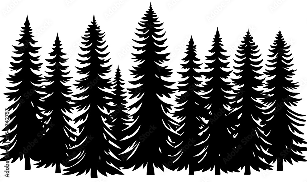 Fototapeta premium Majestic Evergreen Forest Silhouette Vector Illustration of Pine Trees