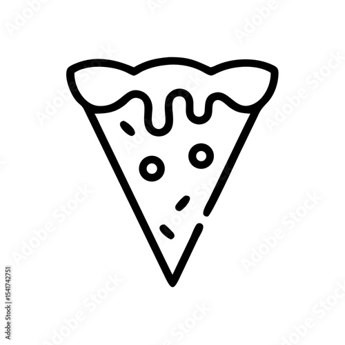 Line art pizza slice with cheese and toppings  