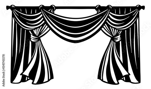 Elegant Black and White Striped Curtains Window Treatment Design Illustration