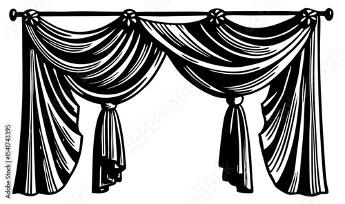Elegant Drapery Design Vintage Window Treatment Illustration
