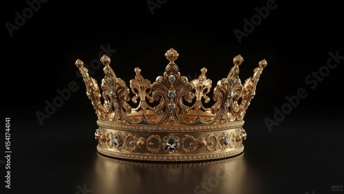 Ornate gold crown with diamonds on black background royal regalia luxury jewel