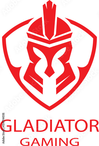 Gaming logo with red-outline gladiator helmet on white panel, red "Warrior Gaming" text, and white background. Perfect for esports teams, streamers, or competitive gaming.