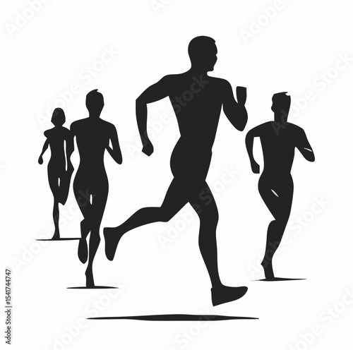 Silhouette illustration of a group of people running in a race or marathon competition scene graphic art created with generated ai