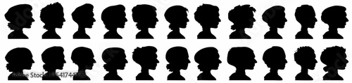 Collection of various silhouette profiles of people with diverse hairstyles and head shapes created with generated ai