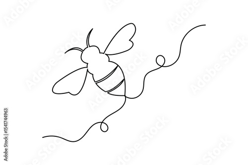 Bee continuous one line drawing minimalist style outline illustration isolated on white