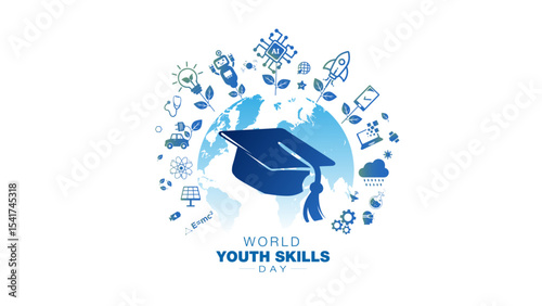 Happy World Youth Skills Day. Empowering Youth through Futuristic Education AI, Digital Skills, and Technology - Promotional Banner Poster Design
