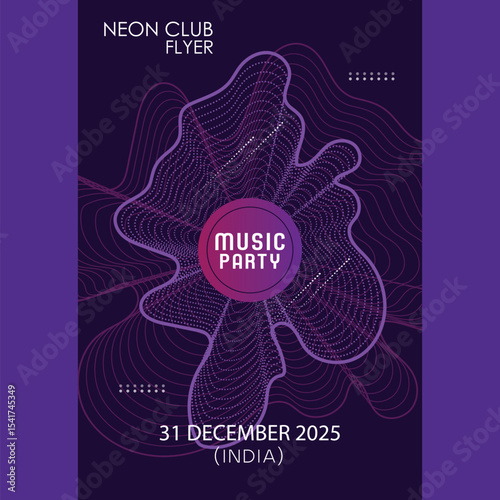 Neon club flyer. Electro dance music. Trance party dj. Electronic sound fest. Techno event poster