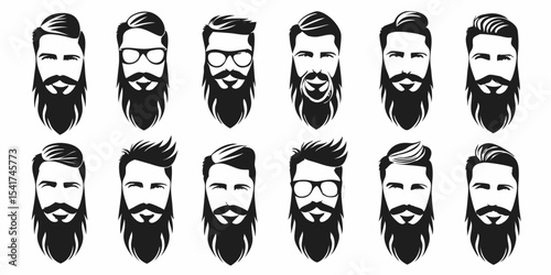 Collection of twelve stylized bearded men with varying hairstyles and facial hair designs vector image created with generated ai