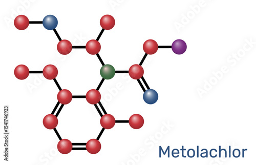 Metolachlor molecule. Chloroacetanilide herbicide used for pre-emergent weed control in agriculture