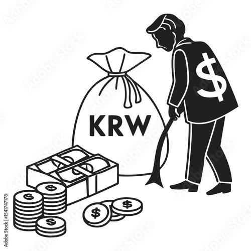 Desperate Financial Measures Amidst Currency Decline A Symbolic Depiction of Economic Hardship and Global Financial Challenges in the Korean Won Context