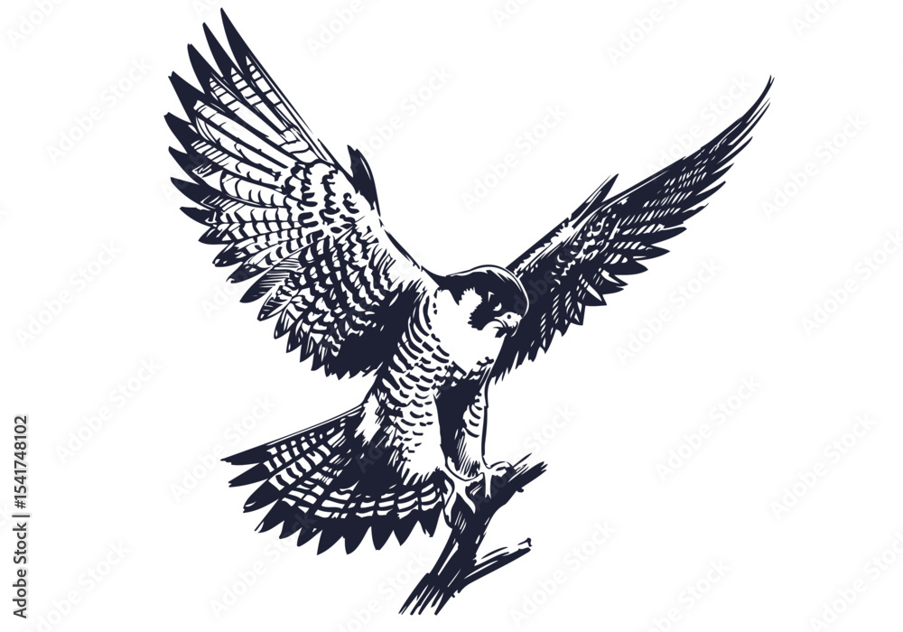 Obraz premium Peregrine Falcon hand drawn sketch vector illustration