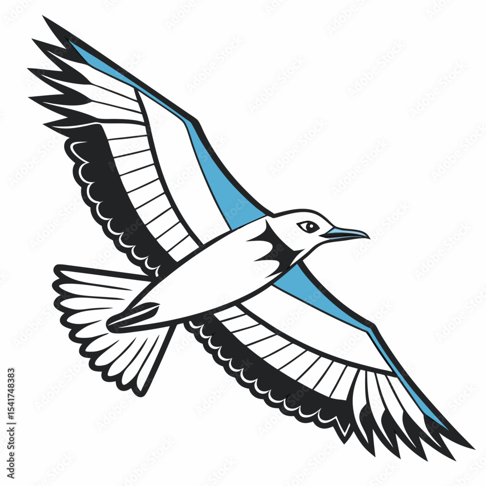 Obraz premium Stylized Bird in Flight Vector Illustration of a Bird with Blue and Black Wings