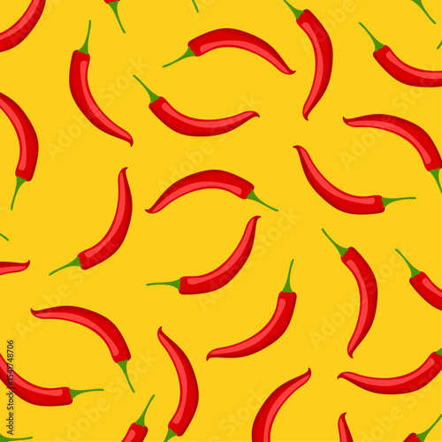 Vector seamless pattern with red hot chili peppers. Chili peppers background. Vector illustration