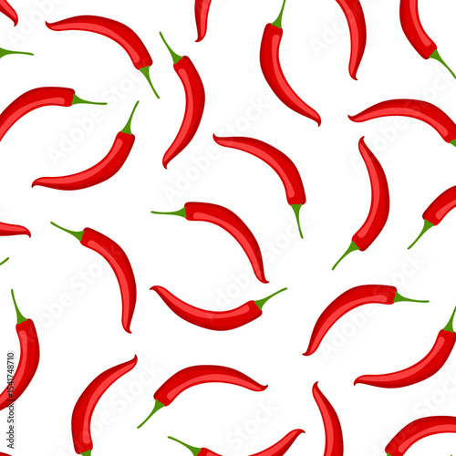 Vector seamless pattern with red hot chili peppers. Chili peppers background. Vector illustration