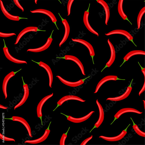 Seamless pattern with red chili peppers. Spicy food. Red hot chili peppers