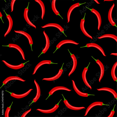 Vector seamless pattern with red hot chili peppers. Chili peppers background. Vector illustration