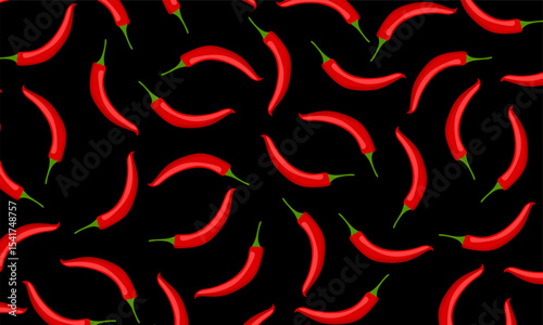 Red hot chili peppers natural organic food. Hot pepper. Spicy taste. Red vegetable. chili peppers seamless pattern