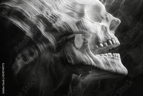 Intricate gray skull structure with smooth textures and soft shadows against a dark background