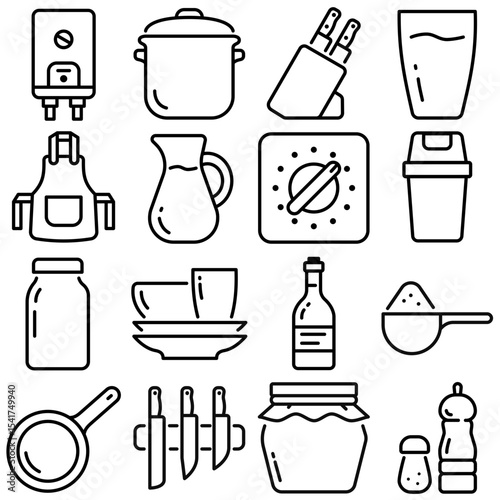 Kitchen Essentials Icon Set Outline Style (Part 3)