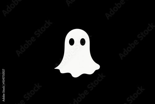Ghost icon on solid black background representing Halloween or spooky themes