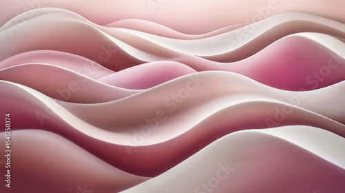 Soft undulating waves in shades of rose and cream create a tranquil and modern abstract design
