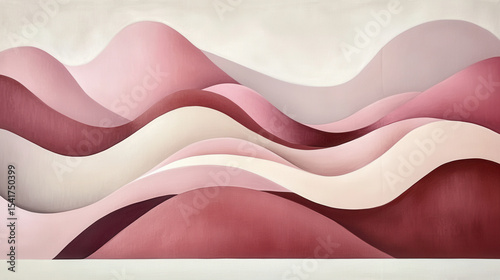 Abstract waves in soft pink tones create a calming ambiance in a minimalist space during daylight hours