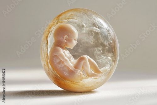 Creation of human life captured in a transparent sphere illustrating fetal development and the miracle of birth