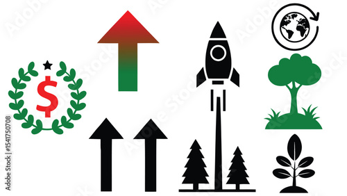 Sustainable Growth and Progress Icon Set. set of vector arrows