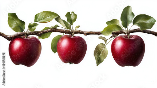Fresh red apples on a branch with green leaves, showcasing the beauty of a productive orchard during harvest season