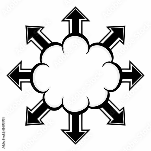 Cloud with multiple arrows icon in black