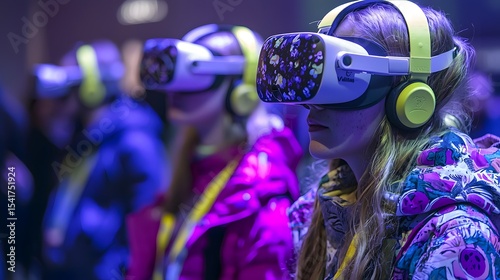Young People Experiencing Virtual Reality Technology at Exhibition Event