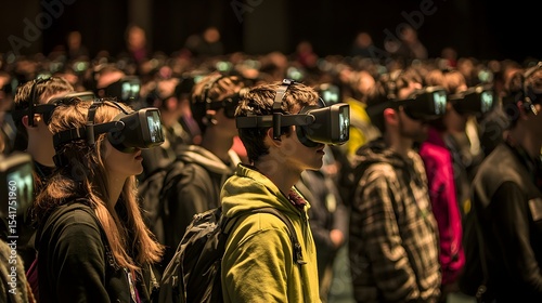 Large Group of People Engaged in Virtual Reality Experience