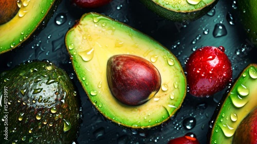 Wet avocado fruit texture. Selective focus. Food.