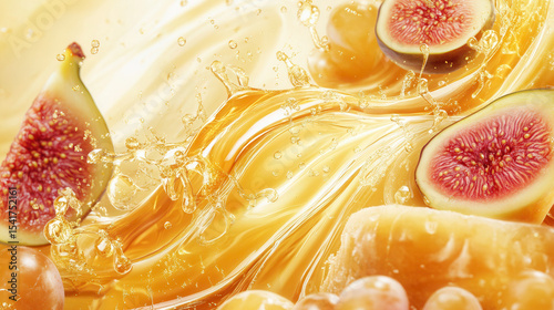 Delicious figs splash in golden honey creating an enticing visual delight
