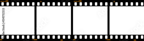 Horizontal retro film strip with three blank photo frames. Vintage photo layout for creative or nostalgic projects. Vector EPS 10