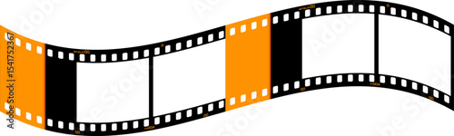 Wavy film strip frame in black and orange with blank photo spaces. Dynamic curved design for vintage photography, creative projects, and nostalgic visuals. Vector EPS 10
