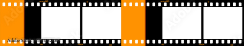 Horizontal retro film strip layout with orange edges and blank photo frames. Classic analog photography look for media, scrapbooking, and creative projects. Vector EPS 10