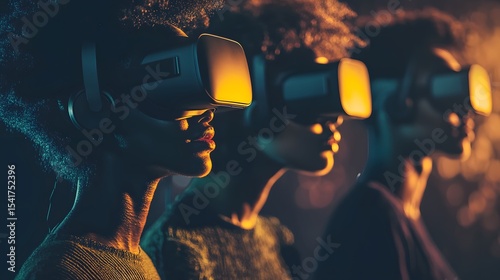 Diverse Women Engaged in Virtual Reality Experience with Headsets