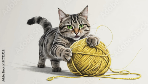 cat playing with yarn ball