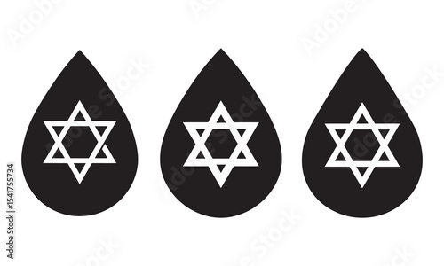  Blood Drop Silhouette Icons, Star of David Symbol, vector illustration